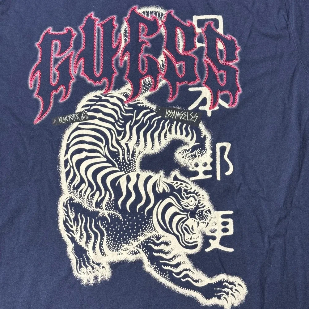 Vintage Guess Mens T Shirt Large Navy Tiger Graphic Print Short Sleeve Cotton - Picture 4 of 10